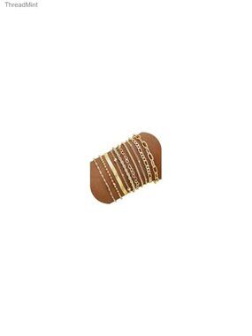 10 Pcs 14K Gold Plated Stackable Cuban Link Paperclip Chain Bracelet Set